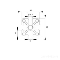 Aluminiumprofil 30x30 Nut 8 B 1800 mm