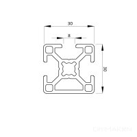 Aluminiumprofil 30x30 3N Nut 8 B 250 mm