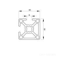 Aluminiumprofil 30x30 2N90 Nut 8 B 1200 mm