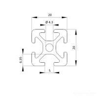 Aluminiumprofil 20x20 Nut 5 I schwarz eloxiert 800 mm