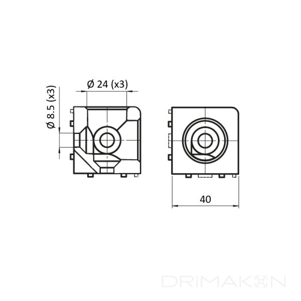 Würfelverbinder 3D 40X40 Nut 8 I inkl. Abdeckkappen & Bef.-Satz