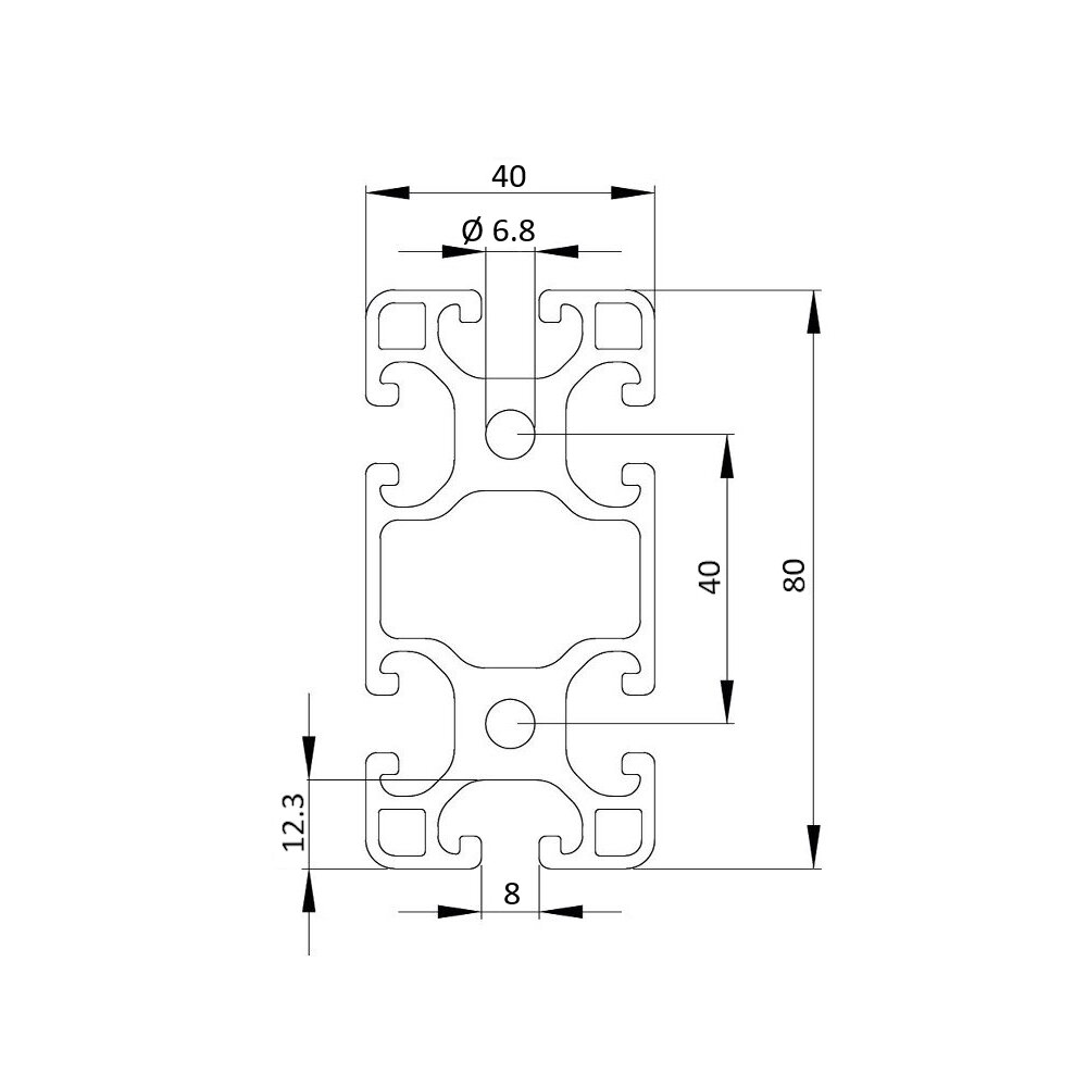 Aluminiumprofil 40x80L – Schwarz, Nut 8, Leicht, 1200 Mm Standardlänge Für Konstruktionen