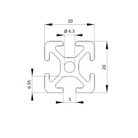 Aluminiumprofil 20x20 Nut 5 I natur 300 mm