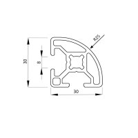 Aluminiumprofil 30x30 R25 Nut 8 B 100 mm