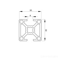 Aluminiumprofil 30x30 2N180 Nut 8 B 300 mm