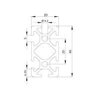 Aluminiumprofil 20x40 Nut 5 I natur 300 mm
