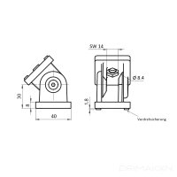 Gelenk 40x40 Nut8 I-Typ M8 inkl. Montagesatz