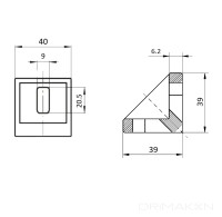 Winkel 40 universal Nut 8 I - Nut 10 B alufarben pulverbeschichtet inkl. Bef.-Satz