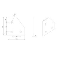 Verbinderplatte 76 × 76 mm – 3-Loch Reihe 40 Typ I | Aluminium Nut 8