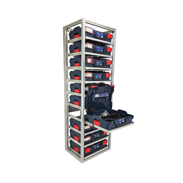 FixRack 10f EXPERT Regal für L-BOXX, Sortimo & Werkzeugkoffer - ausziehbar