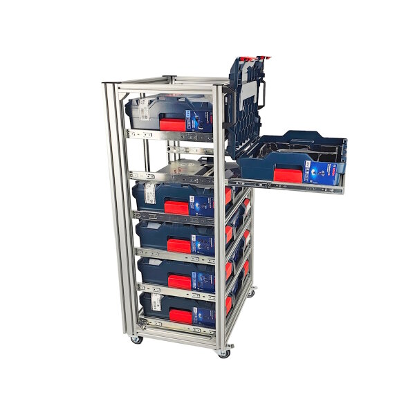 MoveRack 6f EXPERT Regal für L-BOXX, Sortimo & Werkzeugkoffer - mobil mit Vollauszug