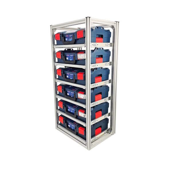 FixRack 6f EXPERT Regal für L-BOXX, Sortimo & Werkzeugkoffer - ausziehbar