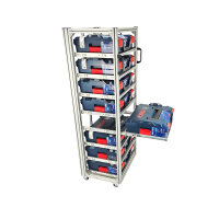 MoveRack 8f EXPERT Regal für L-BOXX, Sortimo & Werkzeugkoffer - mobil mit Vollauszug